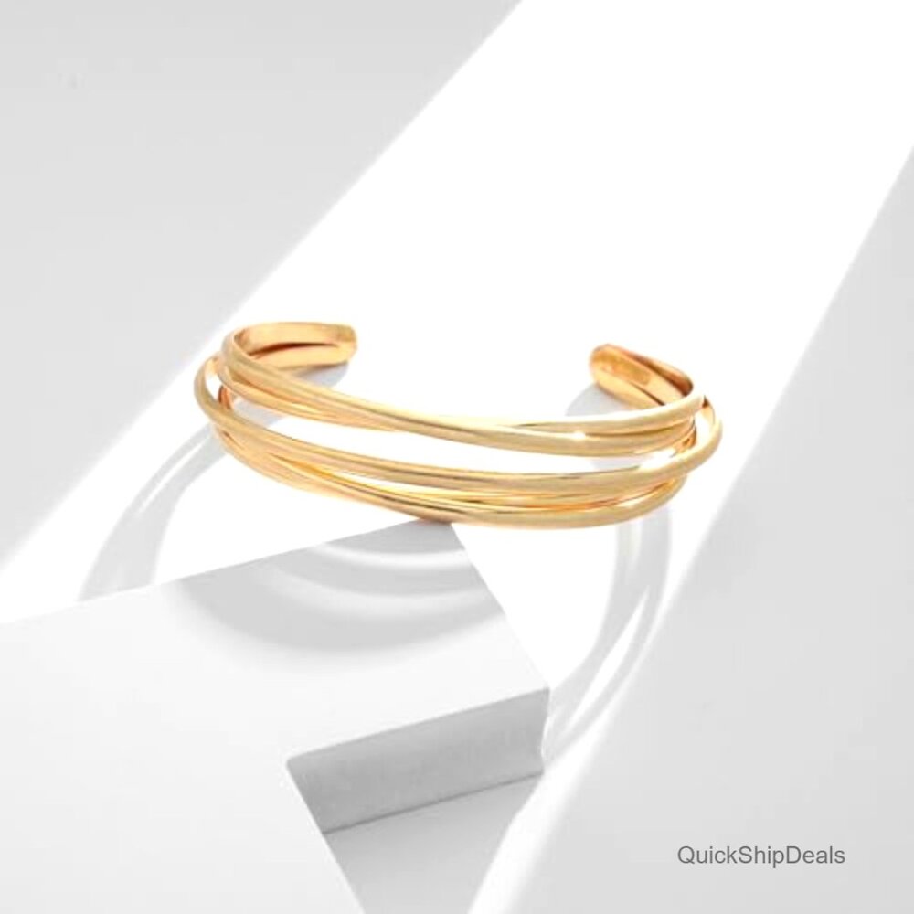 Adjustable Brass Cuff Bracelet Multi-Layer Cross … - image 6